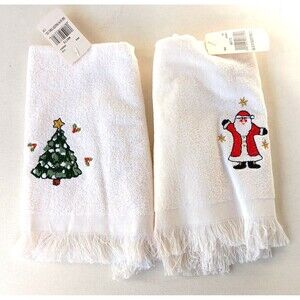 Grand Prix By Avanti Set 2 Christmas Fingertip Towels Red Santa & Christmas Tree